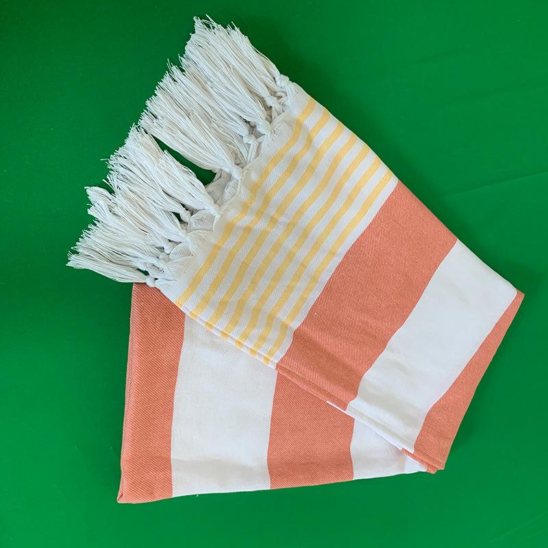 Turkish Stripe Polyester Cotton Tassel Bath and Beach Towel