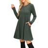 Women's Long-sleeved, Round-neck, High-waisted, Pocketed, Striped Dress