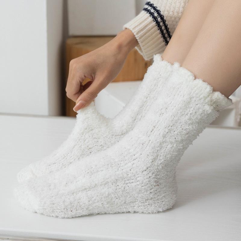 5/10 Pairs Women Double Layer Octagonal Flower Rabbit Wool Socks Autumn Winter Retro Coarse Knit Socks