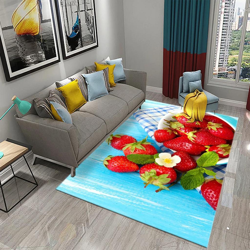 Strawberry Carpet Fresh Fruit Rug Kitchen Doormat Living Room Bedroom Floor Rug Bathroom Non-slip Foot Mat Entrance Hall Carpet