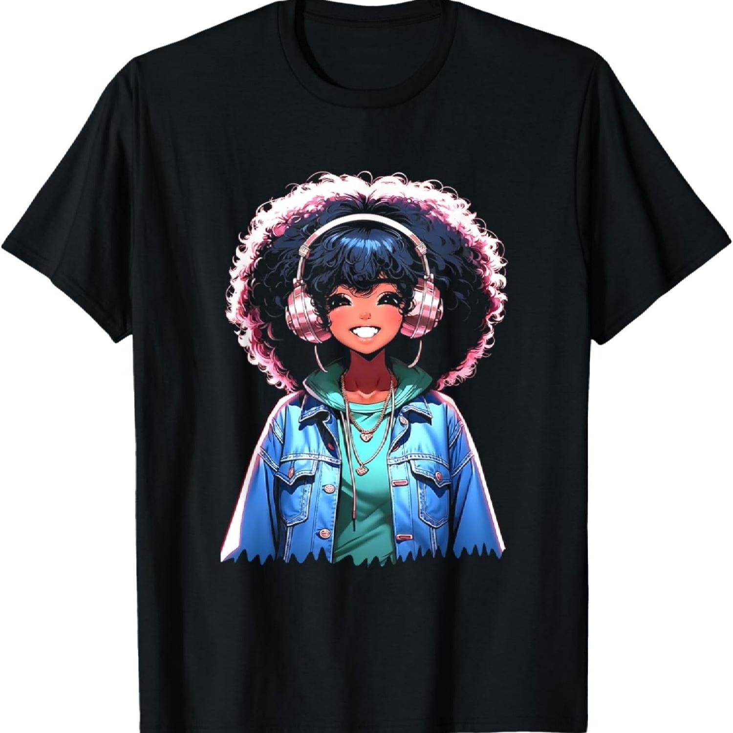 

Anime and Music Black Girl Anime Merch Afro African American T-Shirt(8) XXXXXL чорний