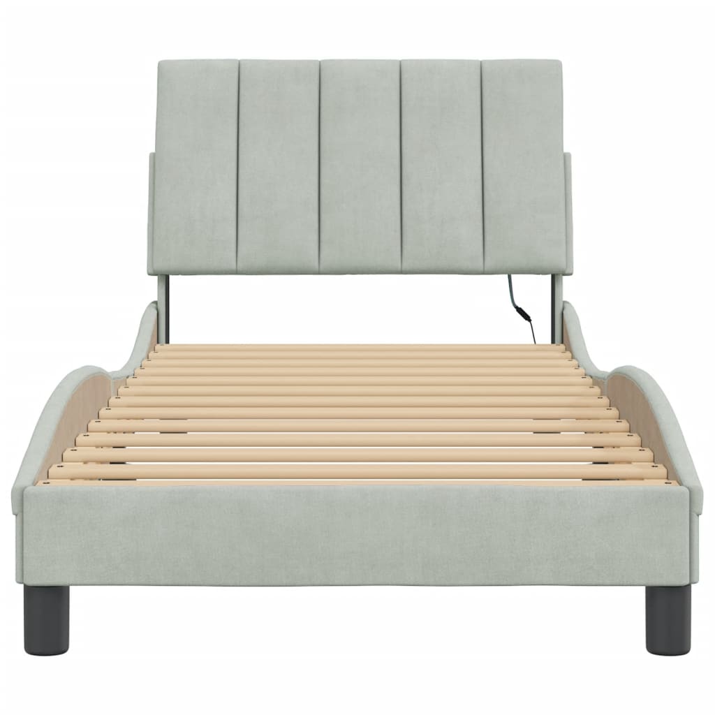 Vidaxl Bed Frame With LED Lighting, Light Gray, 80X200 Cm, Velvet