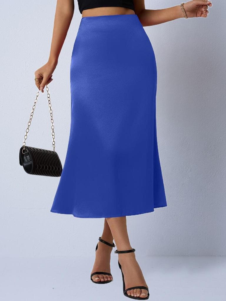 Women's Satin Silk Fishtail Midi Skirt - Autumn Collection