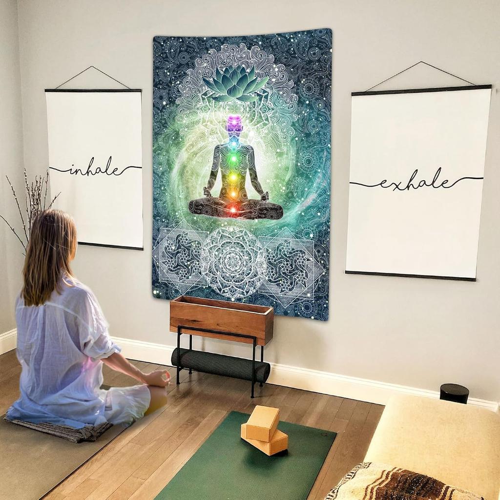 Meditation Vertical Tapestry, Yoga Decor Tapestry Wall Hanging For Bedroom, Lotus Tapestries Poster Beach Blanket College Dorm