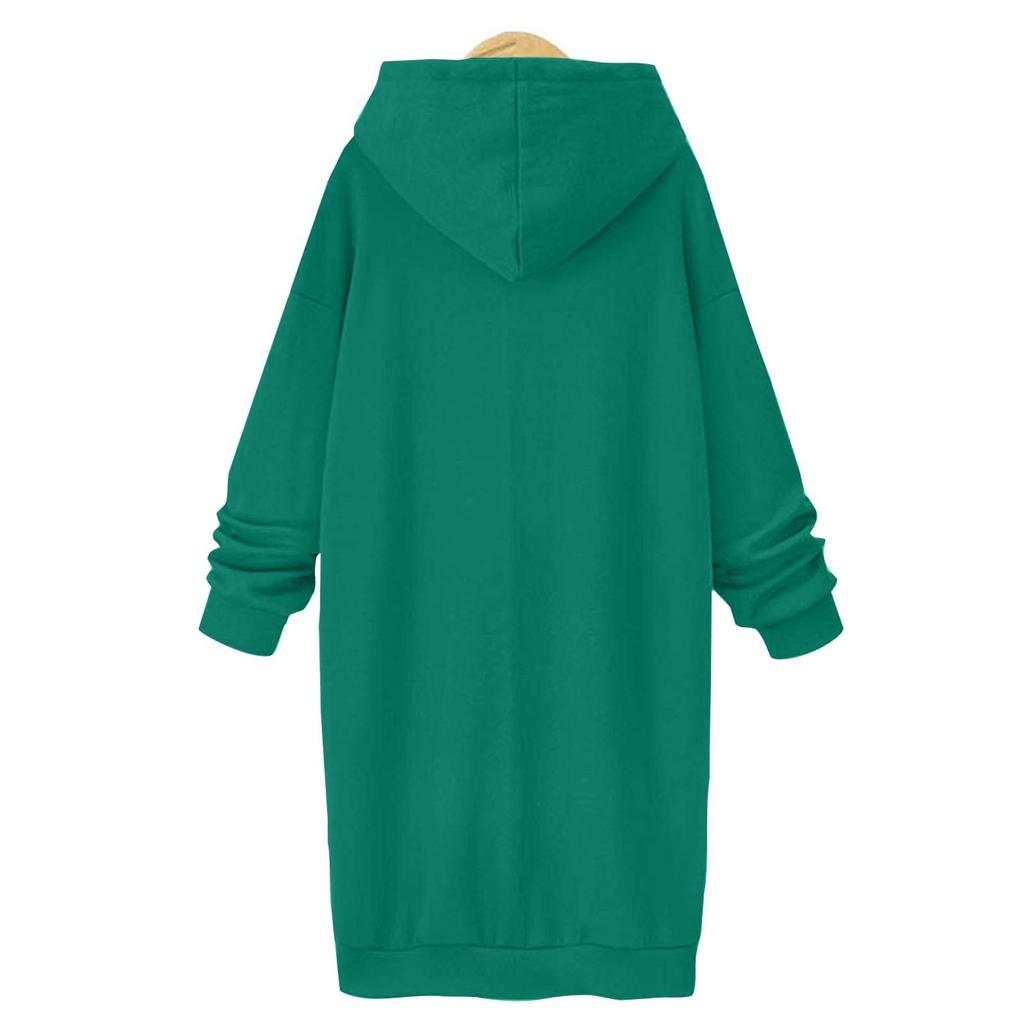 Women's Fashion Casual Sweatshirt Solid Color Long Sleeve Split Hem Long Hoodie