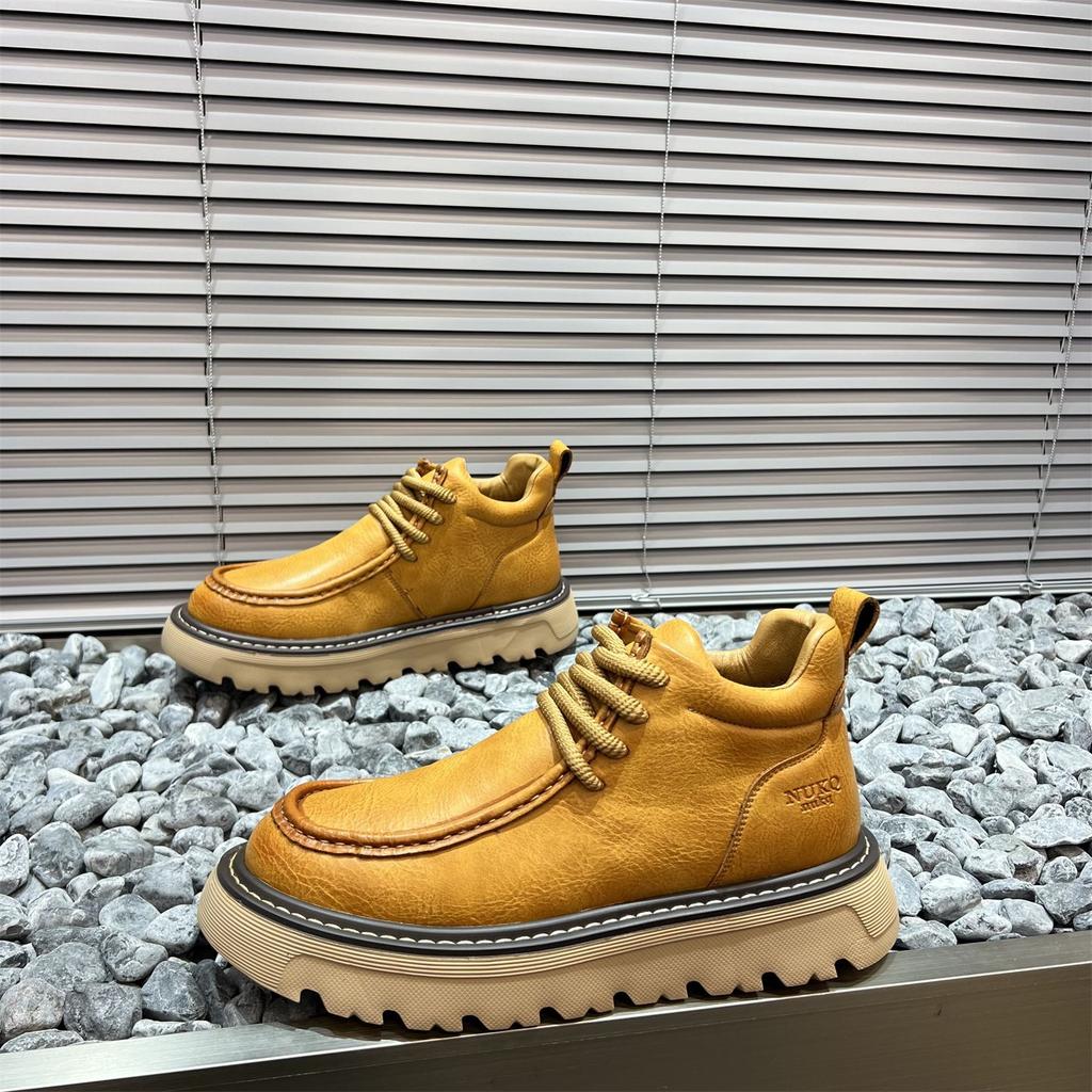 Martin boots men's winter new matte leather rhubarb boots thick sole heightening retro big head leather shoes men