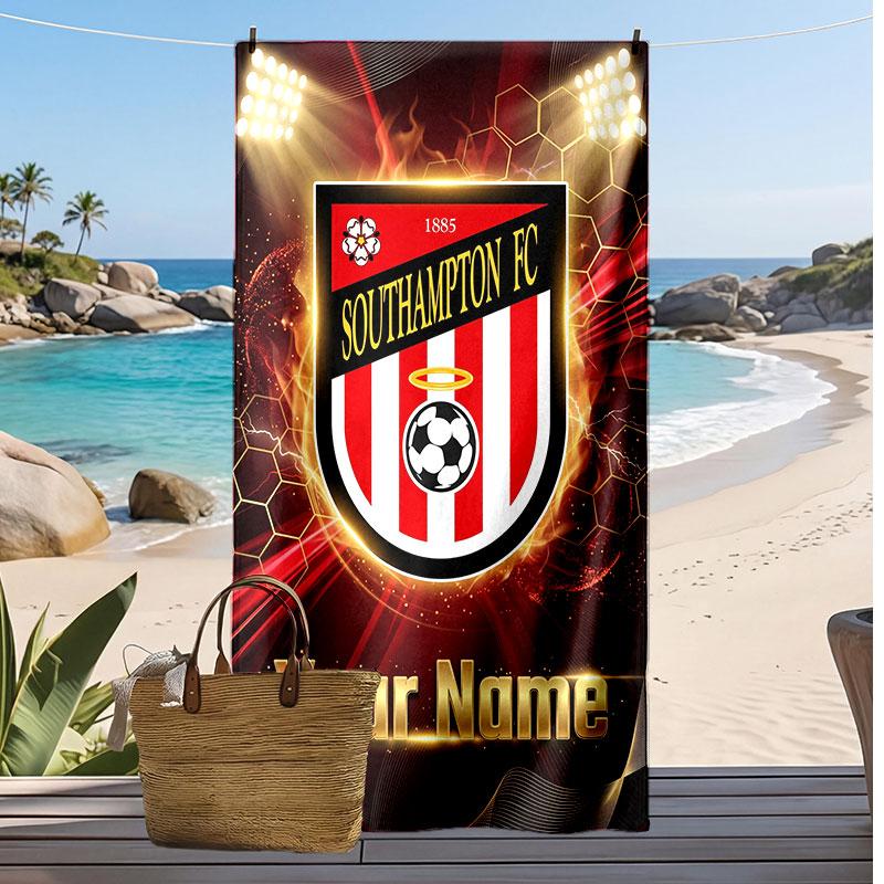 Asciugamano da Spiaggia Stampato Personalizzato Southampton FC Logo Calcio Supporto Nome Personalizzato Testo Asciugamano Assorbente Per Sport Viaggio Regalo Speciale