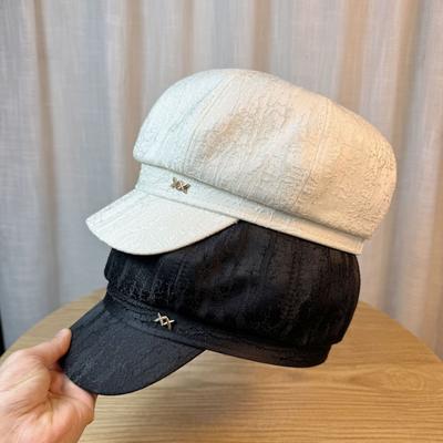 Hüte für Damen im Herbst und Winter Kleiner schwarzer achteckiger Hut Koreanischer Stil Trendig Neu Vielseitige Malermütze Entenzungen-Barett Zeigt Gesicht