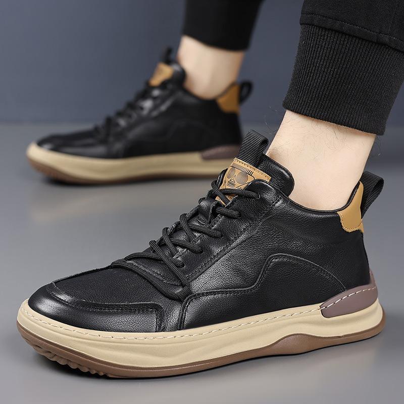 The first layer of cowhide high-top men's leather shoes genuine leather men's casual shoes niche design trend versatile men's shoes