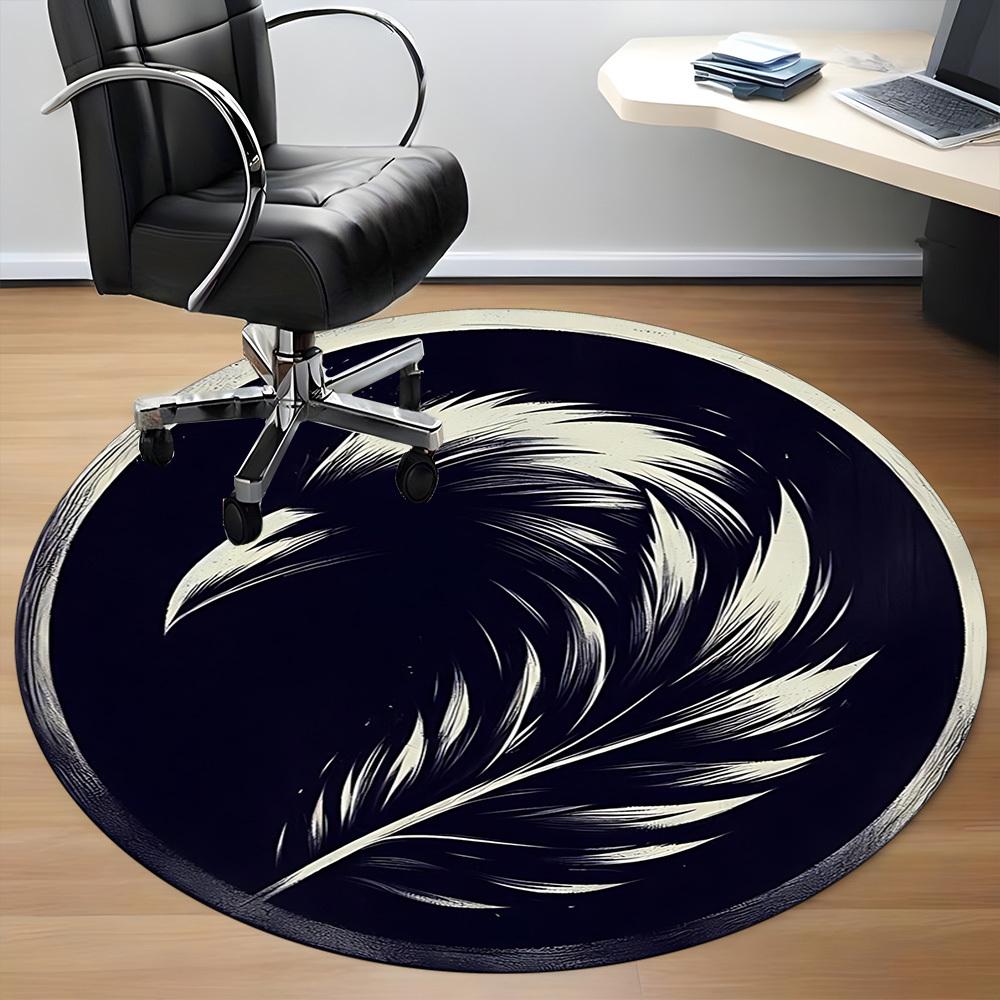 1PC Feather Artwork Office Round Rug, Non slip, Soft and Durable Office Rug for Interior Decoration, Perfect for Office