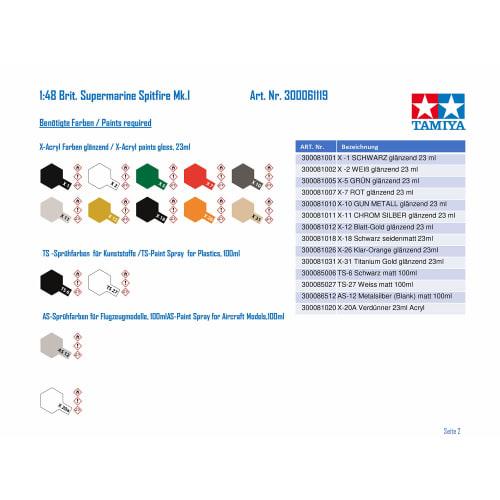 Tamiya 1/48 Masterpiece Series No.119 Supermarine Spitfire Mk.1 Plastic Model 61119