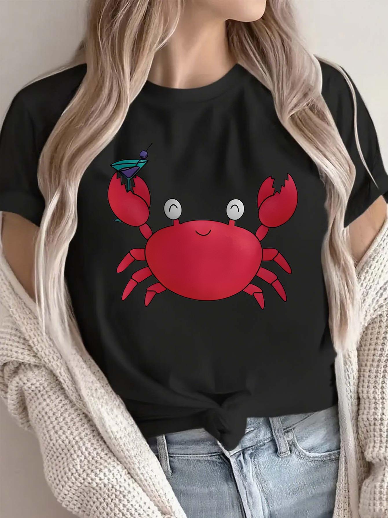 

Cute Red Crab with Cocktail T-Shirt, White - Casual Tee for Beach, Party, Or Lounge Wear, Fun Gift for Adults, Lightweight And Comfortable Design 5XL різнокольоровий