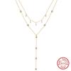 EFFIE QUEEN Fashion 925 Pure Silver 5A Cubic Zircon Y Shape Chain Necklace Party Sexy Y Long Pearls Necklace Jewelry Gift BQN31