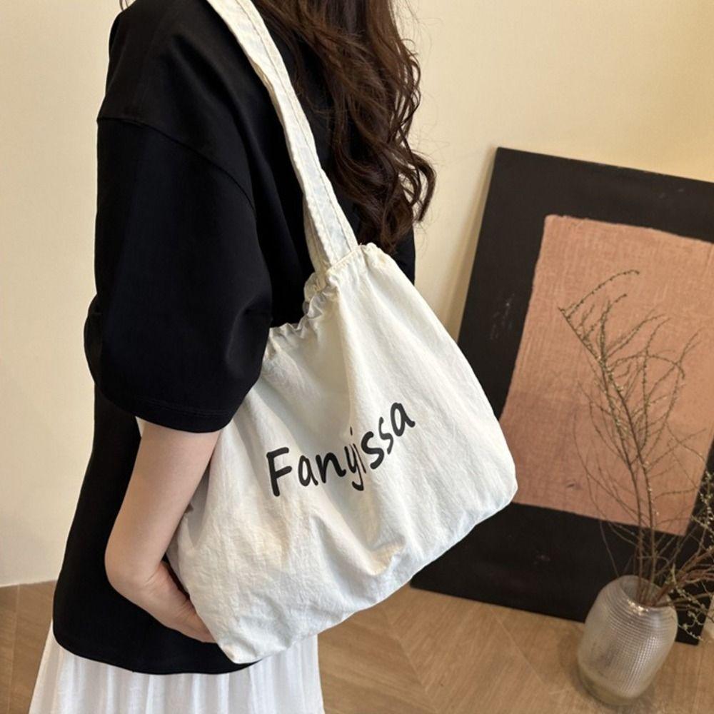 

Korean Drawstring Tote Bags Casual Handbag Ins Letter Shoulder Bag Daily Style 7