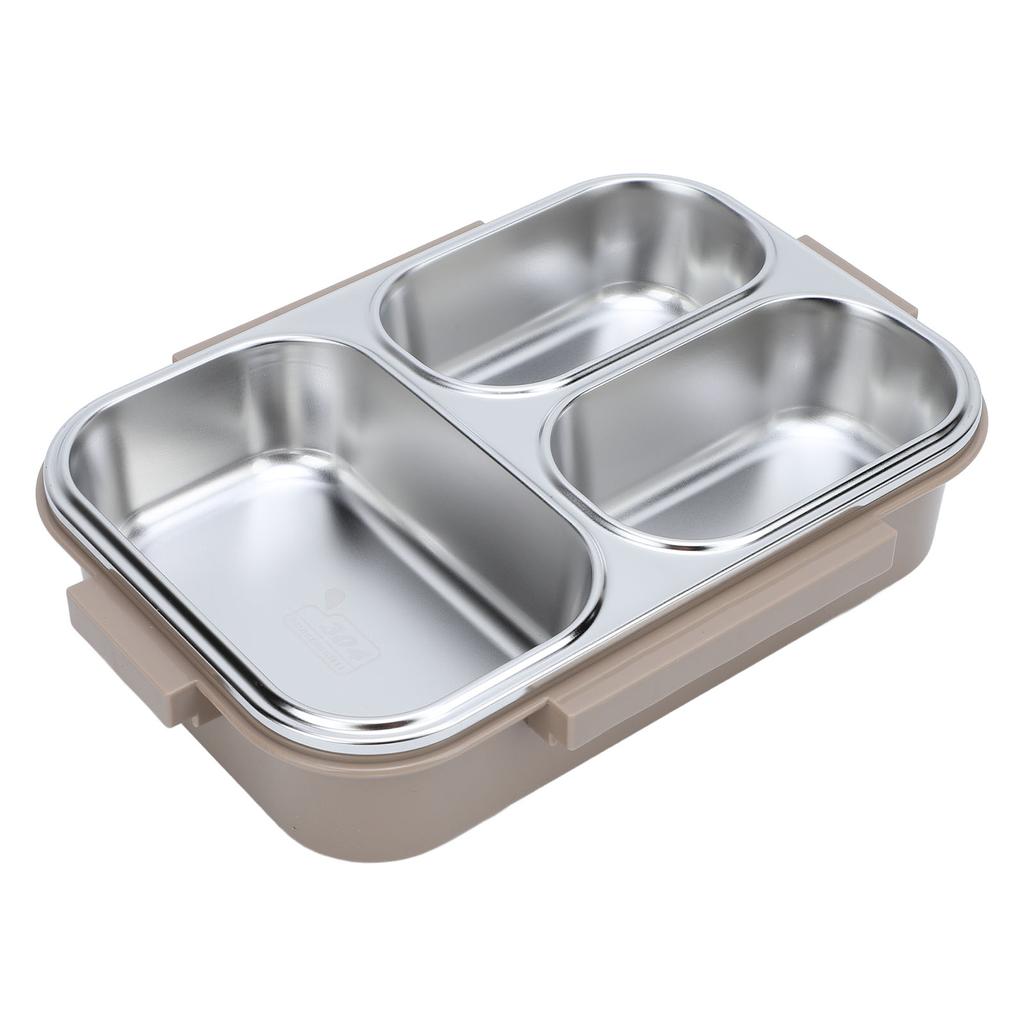 1.2L Lunch Box Container 304 Stainless Steel 3 Compartments Portable Detachable Food Warmer Food Container Khaki