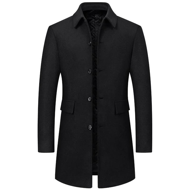 Autumn Winter Men Lapel Business Casual Trench Coats Long Jackets Overcoats Male Trench Coats Man Woolen Blends Coats