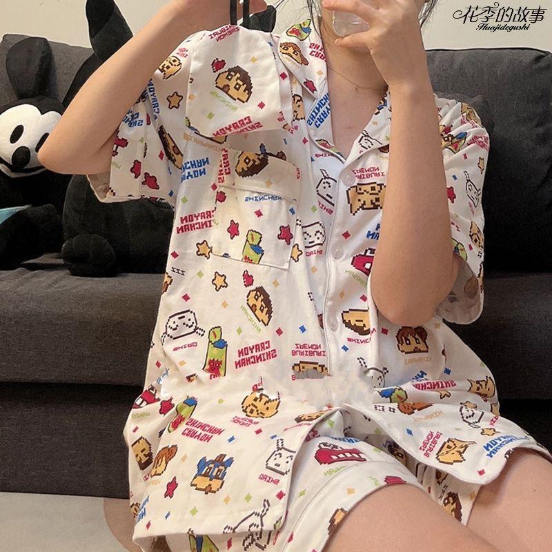 GMXIA High-quality Cotton-like Cute Cardigan Short-sleeved Student Pajamas for Women, Sweet Summer Style for Women's Home Wear