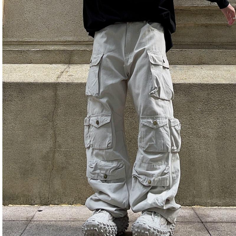 Men's Trendy American Retro Multi-Pocket Wide-Leg Overalls