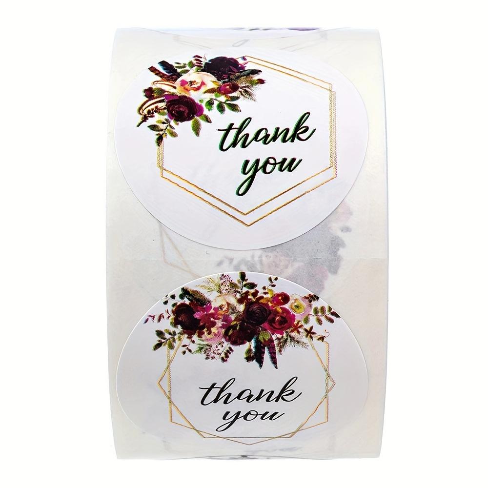 Floral Thank You Stickers, 4 Assorted Designs, Round Adhesive Labels for Scrapbooking, Packaging, and Stationery Sealing