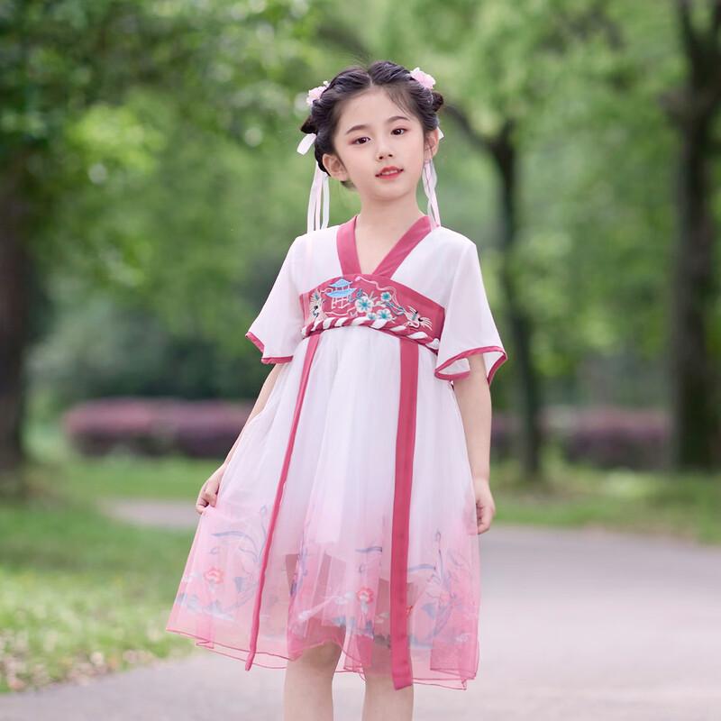 Little Tiger Patty Girls' Summer Embroidered Chiffon Hanfu Dress