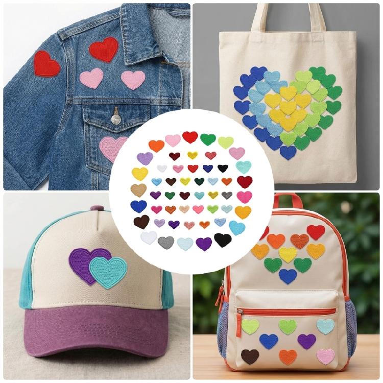 52Pcs Colorful Heart Shaped Fabric Patches For Instants Garment Repair And Customization