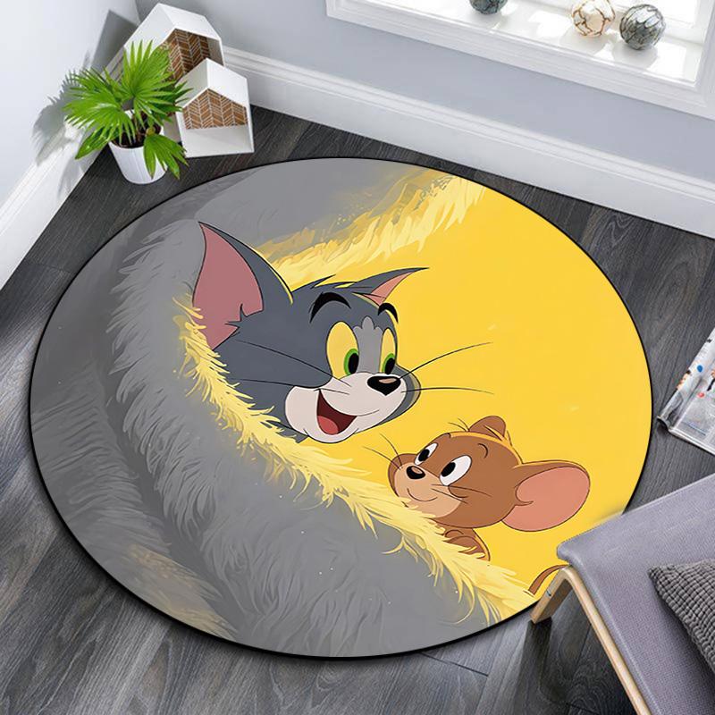 Tom and Jerry Round Area Rug,Carpet Rug for Living Room Bedroom Sofa Playroom Decor,Non-slip Floor Mat