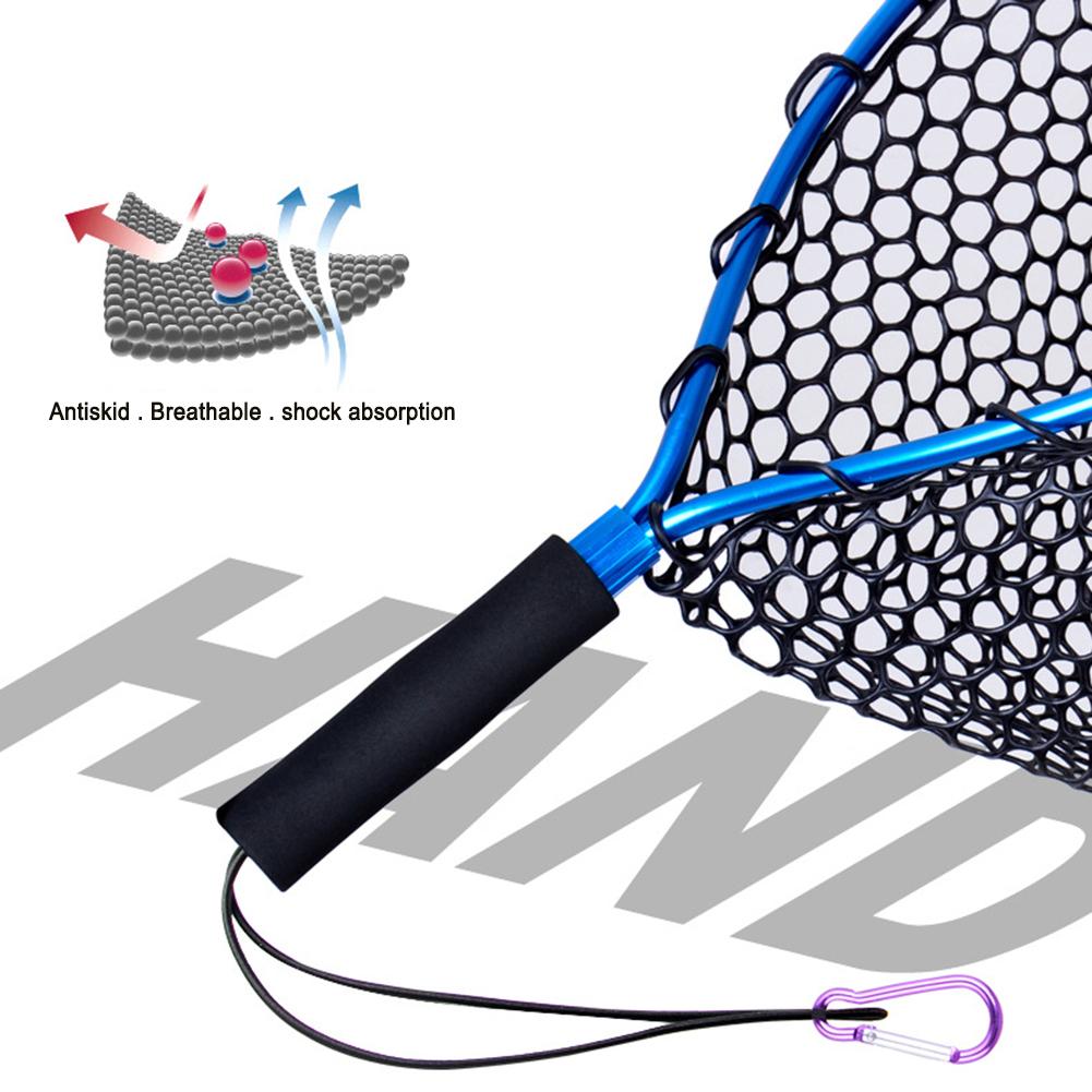 Aluminum Alloy Fishing Landing Net  Trout Net Soft Rubber Mesh Fly Fishing Net with Carabiner Fishing Gifts for Men