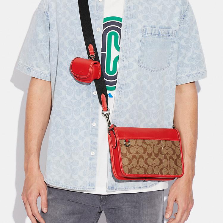 New COACH Heritage Cow Leather One Shoulder Handbag, Crossbody Bag Medium Size Men's Brown & Red C8141-QBUC3