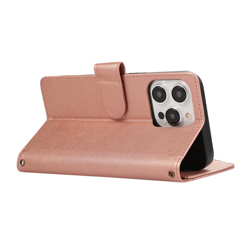 Für iPhone 15 Pro Max Hülle Mehrere Kartenfächer Reißverschluss Leder Handyhülle mit Handschlaufe