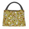 Gold Disco Ball Glitter Insulated Lunch Bags for Women Portable Cooler Thermal Bento Box Outdoor Camping Travel