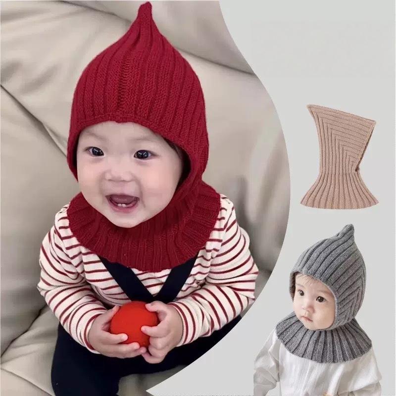 Winter Warm Windproof Balaclava Hat For Baby Coldproof Knitted Hooded Caps Outdoor Hats Scarf Integrated Neck Collar Beanies Cap