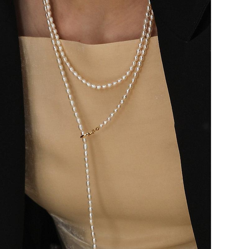 Handmade Elegant Fashion Small Pearl Tassel Necklace Multi-Wear Ultra-Long Sweater Chain for Women