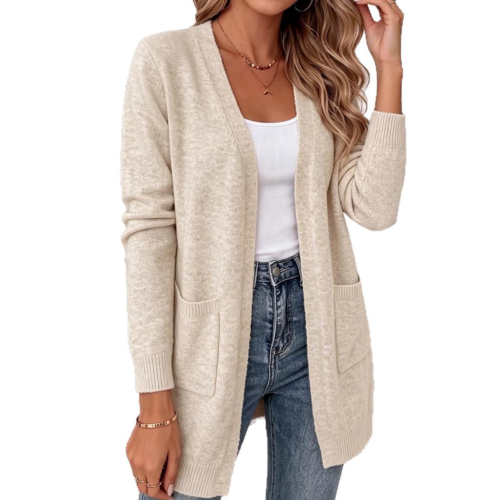 Women's V-Neck Cardigan, Solid Color, Loose Fit for Fall and Winter