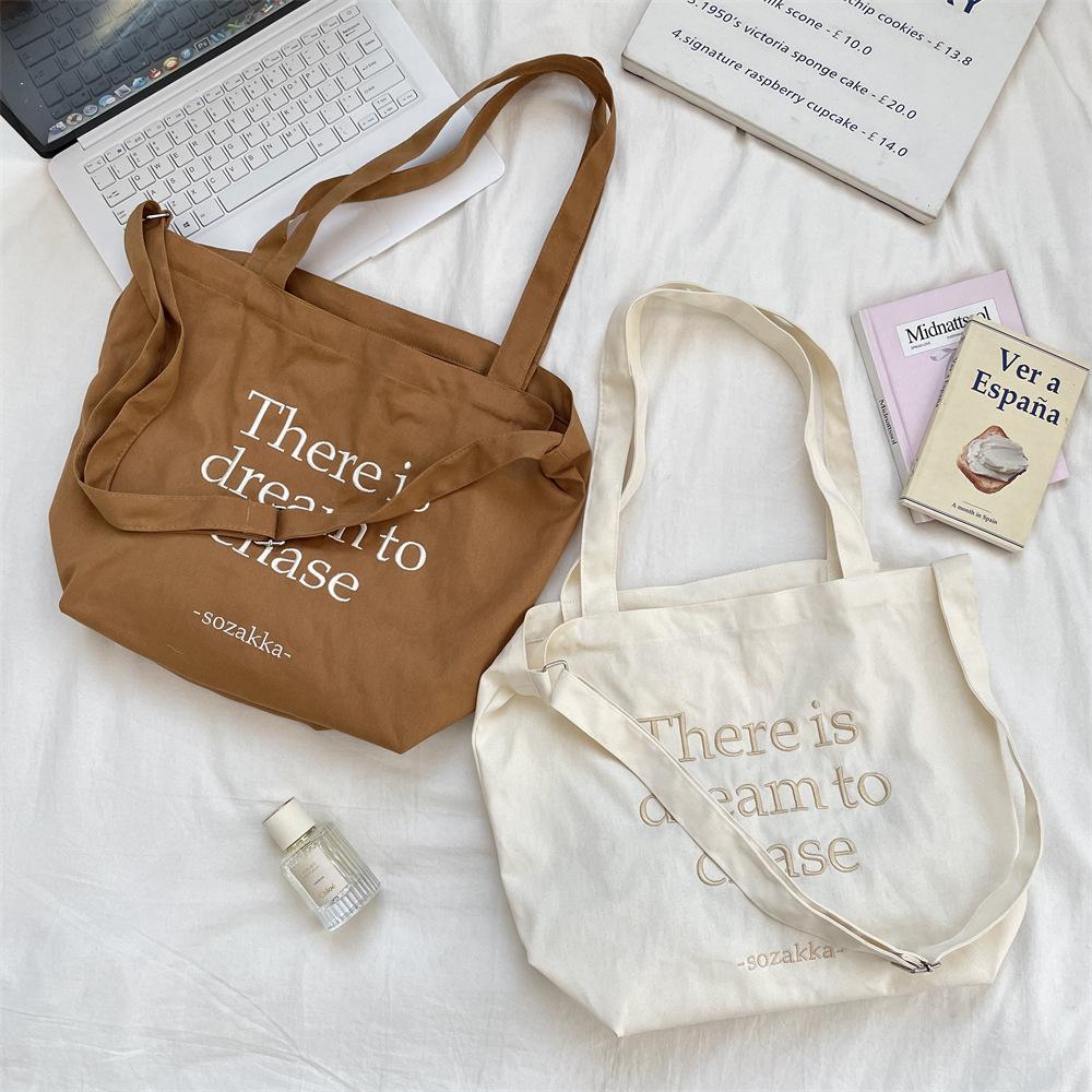 Student canvas bag women's new trendy letter tote bag casual large-capacity shopping bag bag