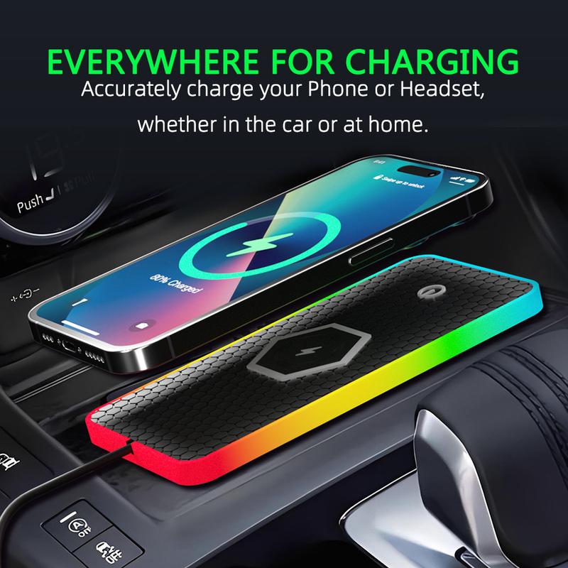 LED RGB Car Wireless Charging Board with Anti Slip Silicone Pad, Multi Device Charging Station, Car Charging Board,