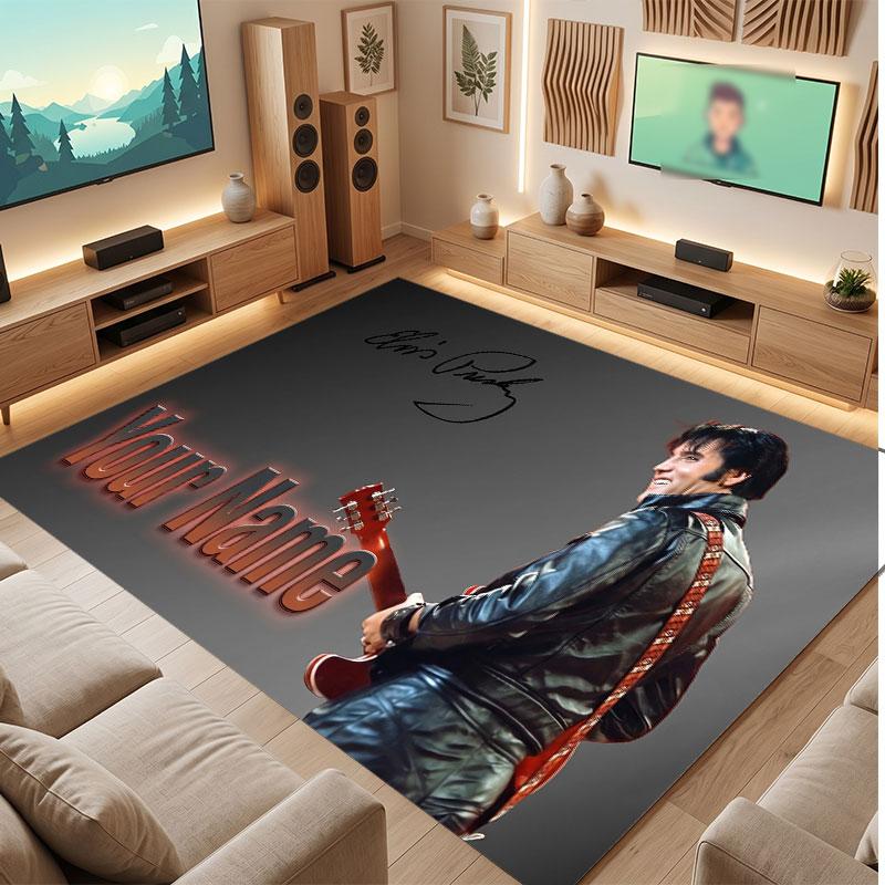 Tappeto di Cristallo Vellutato Personalizzato Elvis Presley, Tappeto Morbido Antiscivolo con Testo Nome Personalizzato per Soggiorno Camera da Letto