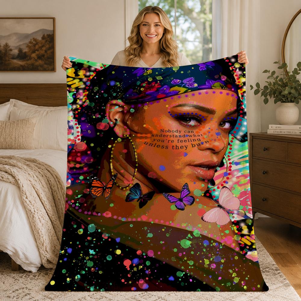 Music R-Rihanna Throw Blankets Soft Warm Flannel Blanket Bedding for Bed Living Room Home Sofa