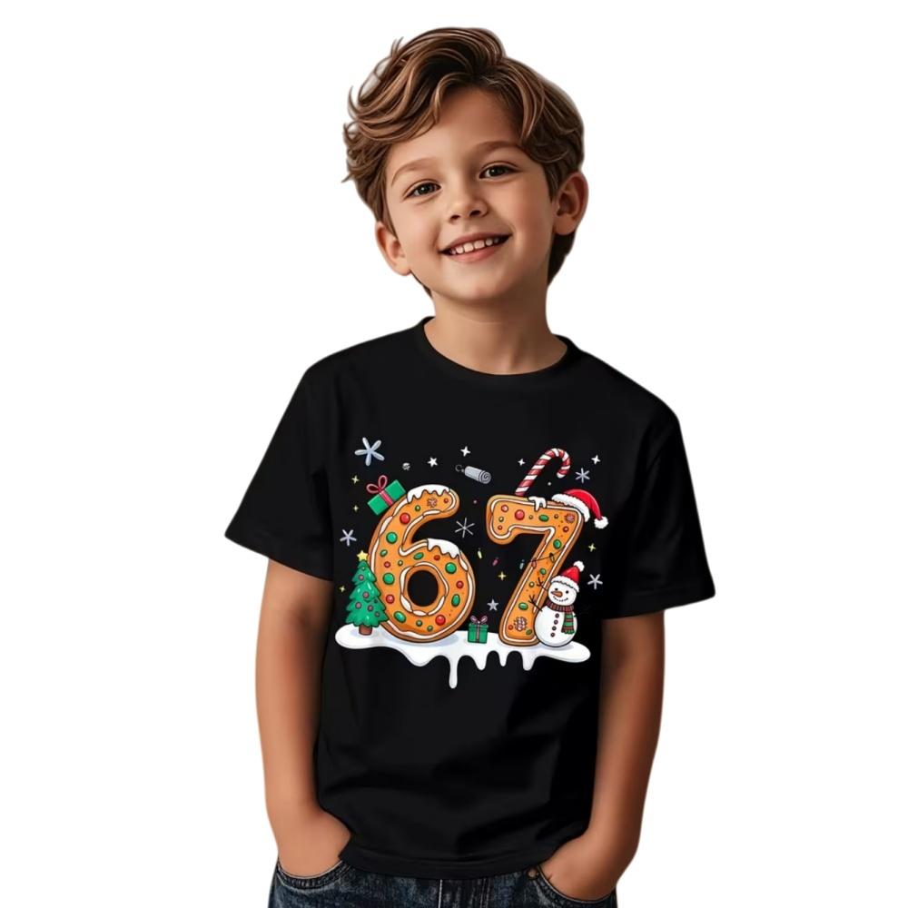 Fun Six Seven 6 7 Meme Design T-Shirt for Kids Chaotic Humor Y2k Game Saying Tees Christmas Gift Top Fashion Children's Clothing