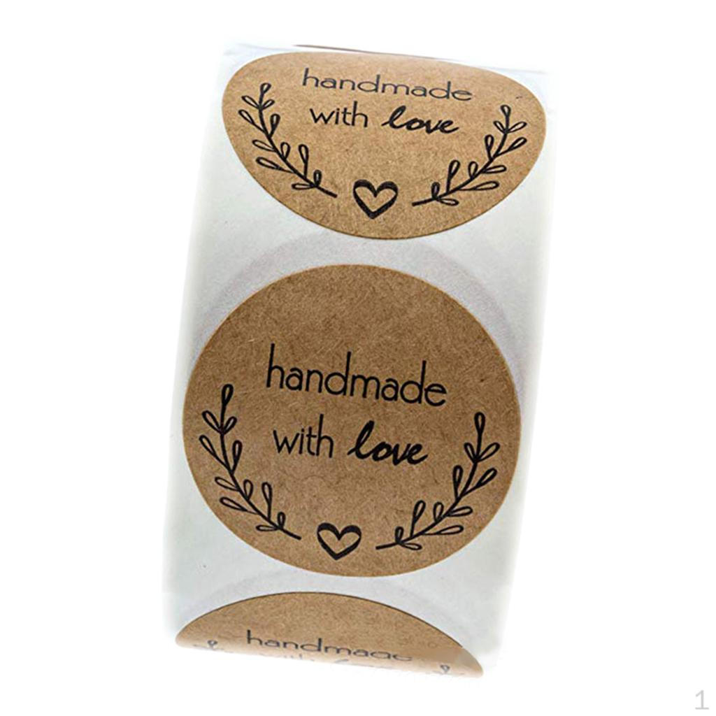 500pcs Round Kraft Paper Stickers Labels - Black Heart