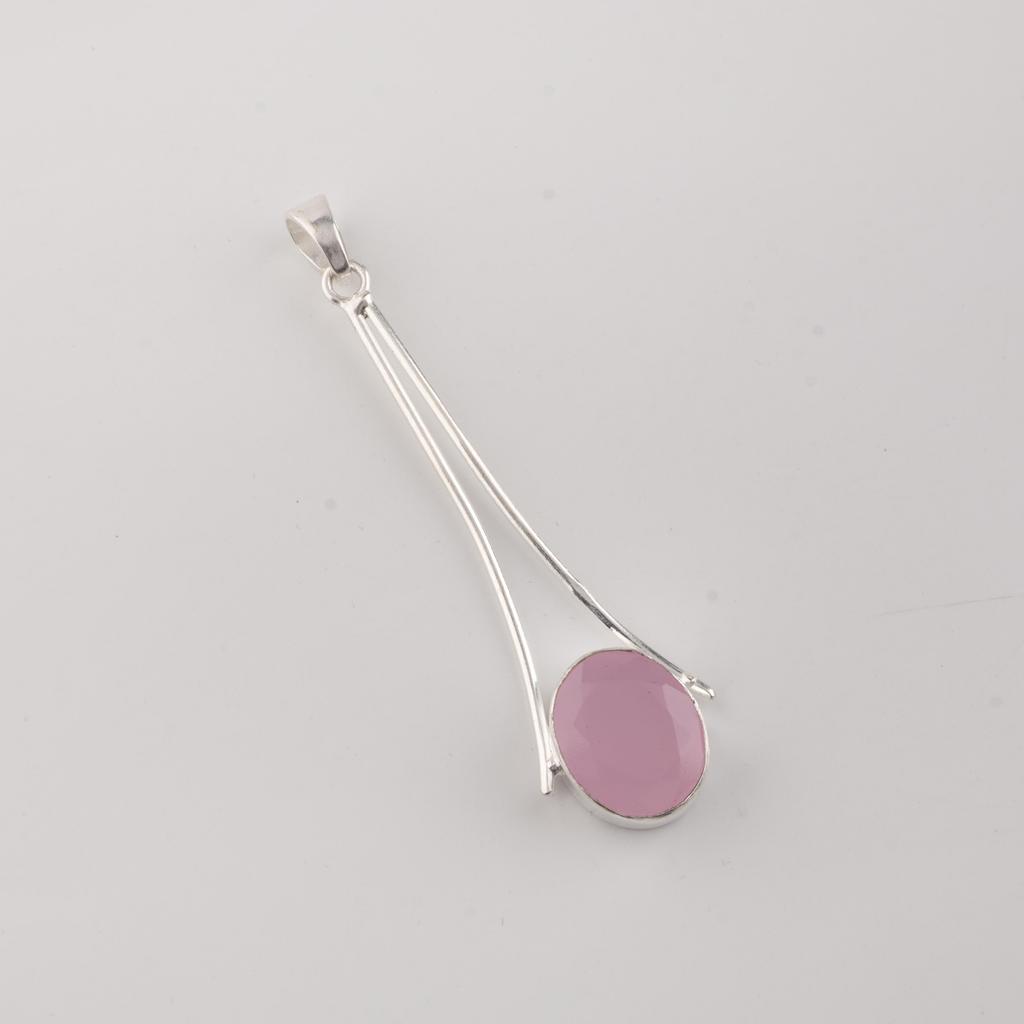 Rose Chalcedony Gemstone 925 Sterling Silver Partywear Jewelry Handmade Long Pendant 1.79" PP-69-14