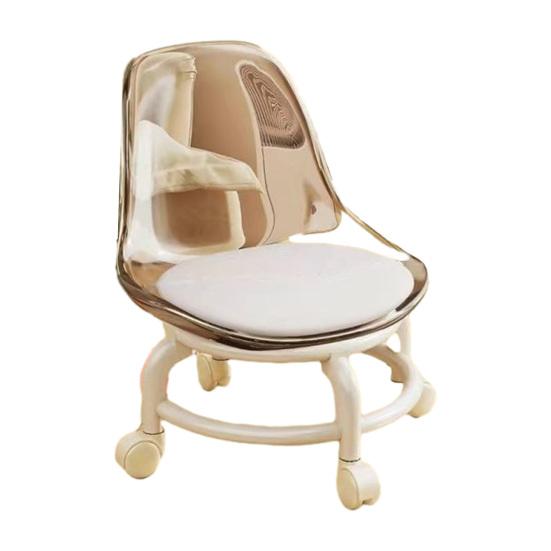 Low Rolling Stool with Backrest 360 Degrees Swivel Wheels Faux Leather Cushion