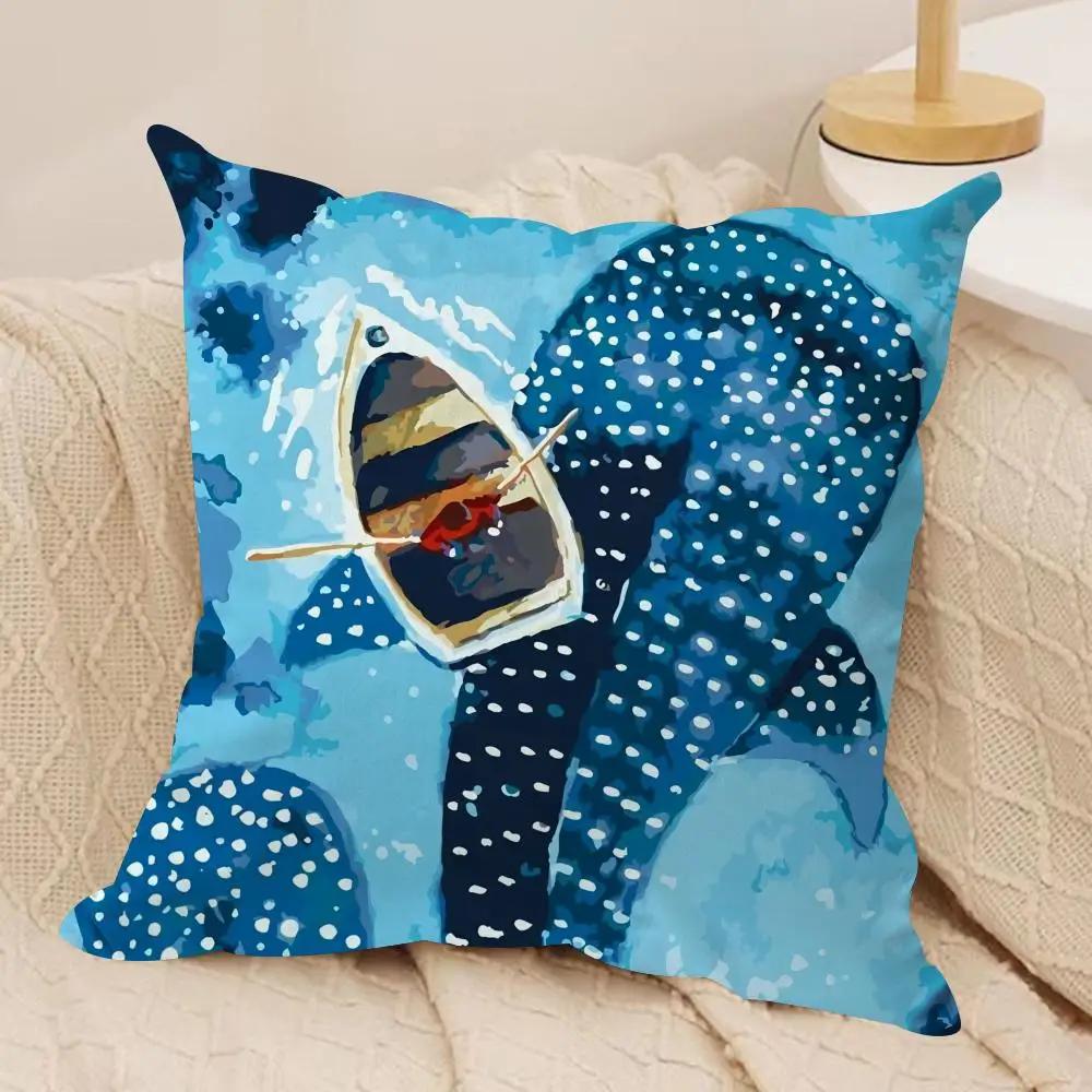 Marine Animals Summer Ins Cushion Cover Silky Short Plush Invisible Zipper Dustproof Sofa Pillow Case For Home Decor