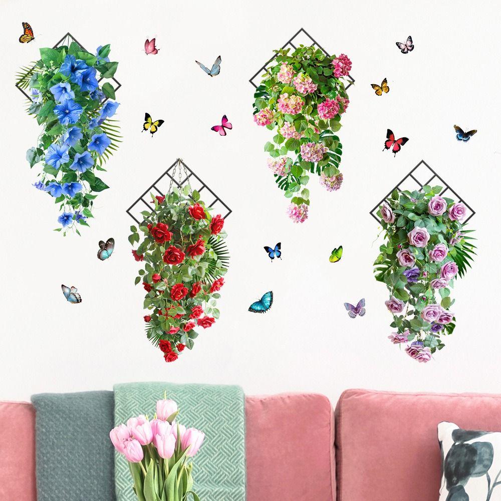 Flower & Butterfly Wall Sticker Multicolor Beautifual Decals  Background Wall