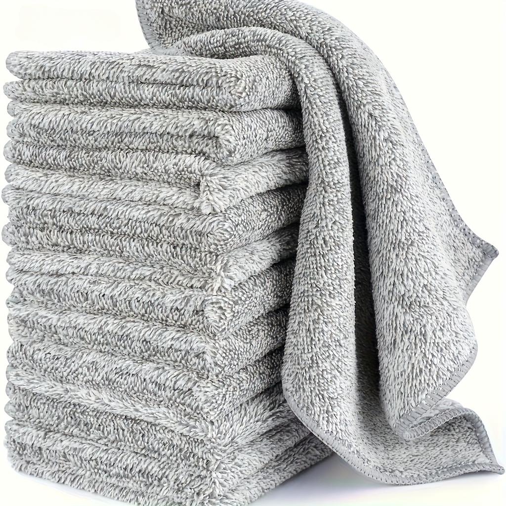 5pcs/10pcs Natural Bamboo Fiber Dish Towels, Highly Absorbent & Lightweight Reusable Cleaning Cloths, Modern Grey Kitchen Towel