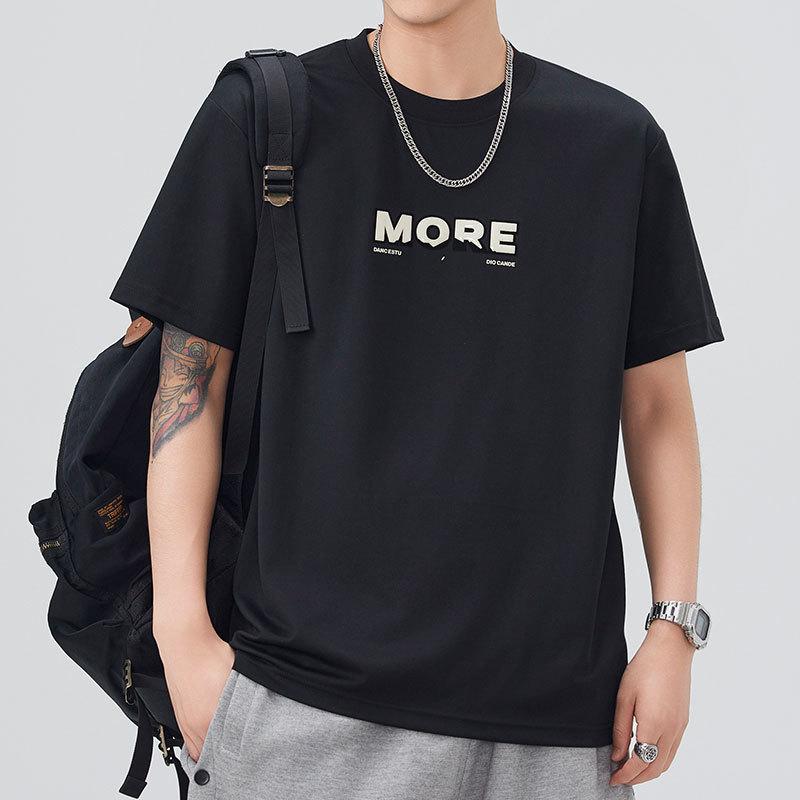 Mens Latest Summer Relaxed Fit Round Neck Short-sleeved T-shirt Thin Printed Short T-shirt
