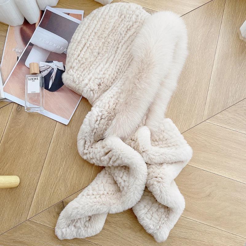 

Толстый шарф-шапка из натурального меха лисы, Роскошная женская шапка ручной вязки из натурального меха кролика рекс, Шапка-шарф для девочек, зимняя теплая, для улицы, для катания на лыжах хаки