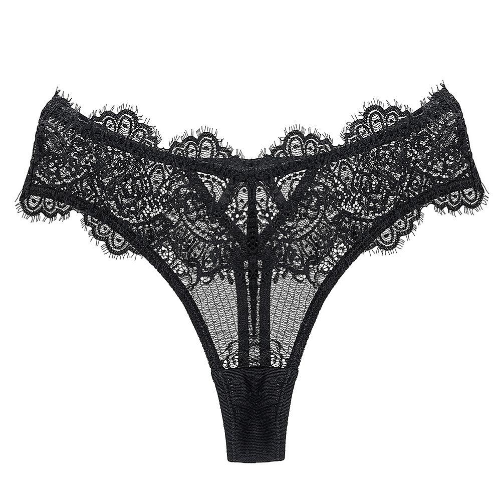 Sexy Temptation Lace Thong T-pants Ultra-thin Perspective Hollow Low-rise Underwear Women's Pure Cotton Bottom Crotch Hip-lifting Underwear