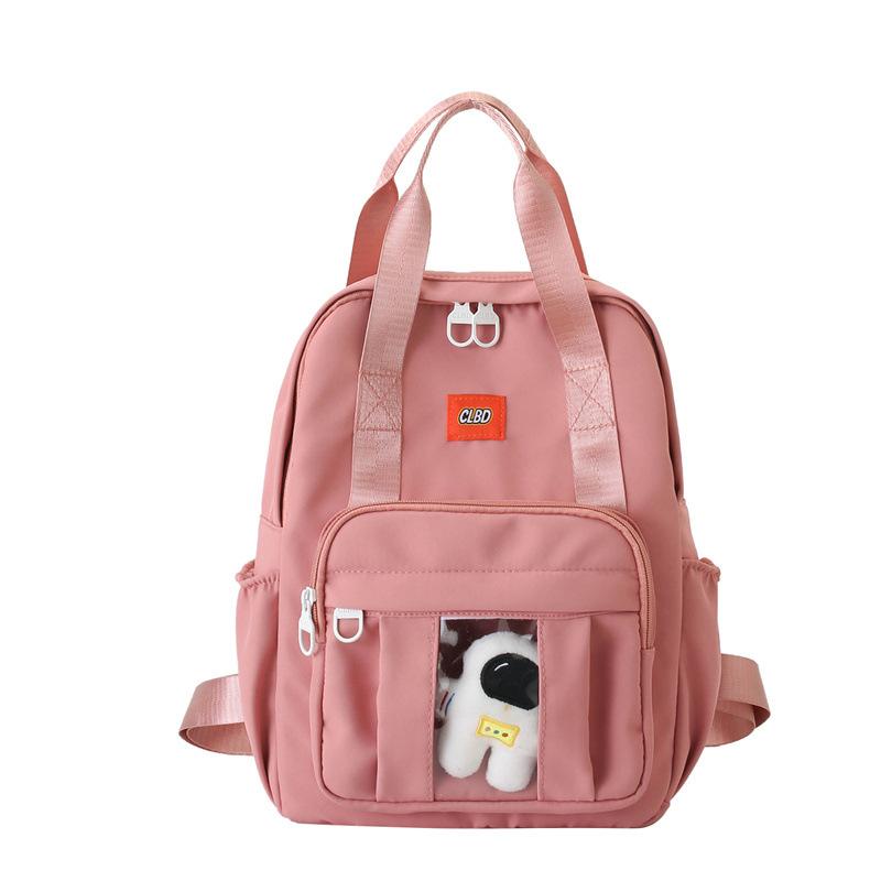 

College style new fashion portable literary Harajuku style student schoolbag Korean commuter backpack with pendant розовый