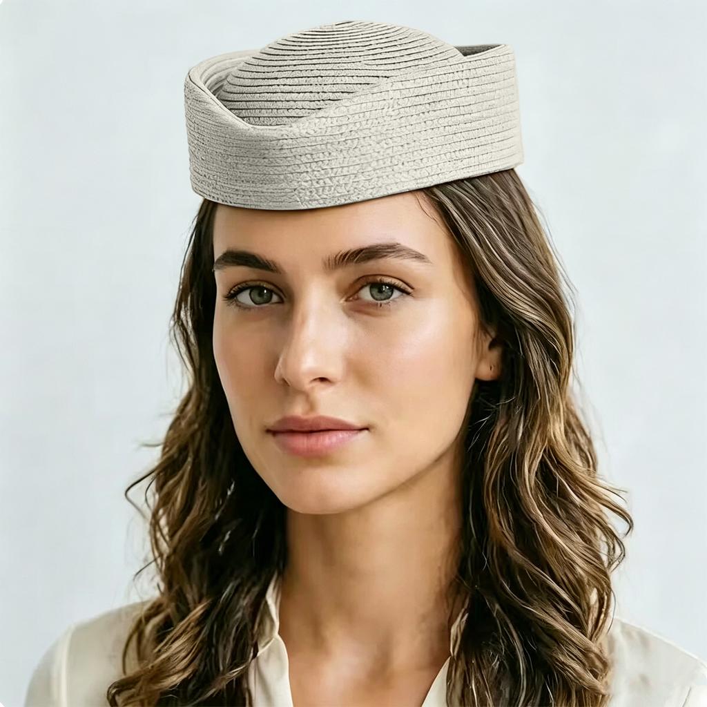 Womens Straw Beret Hat Artist Cap Sun Hat Air Hostess Style Headwear Round Crown Lightweight Breathable