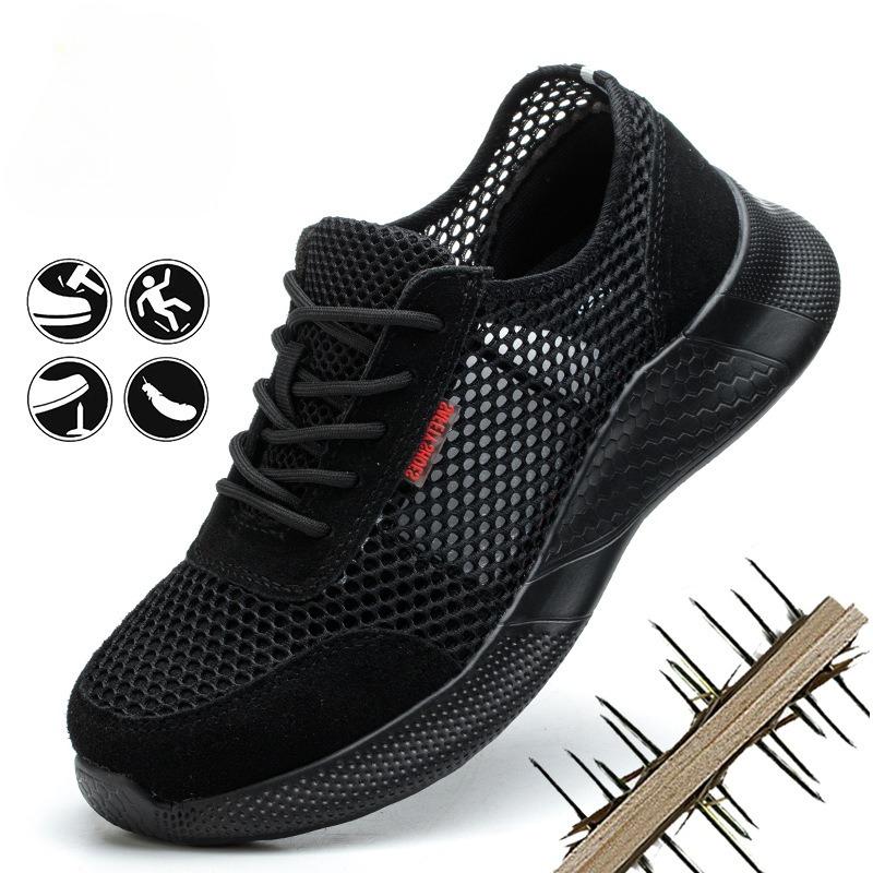 Fashion Breathable Men Work Shoes Summer Safety Shoes Lightweight Protective Sneakers Safety Steel Toe Shoes Men Puncture-Proof Boots